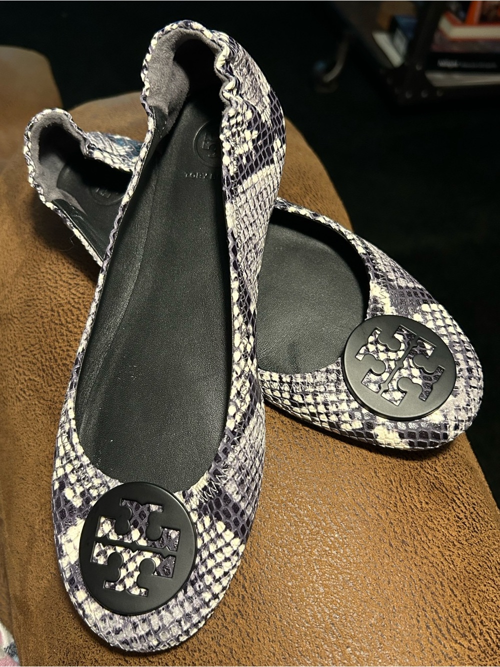 Tory Burch Leather Python Print ballerina flats 8.5 . New!